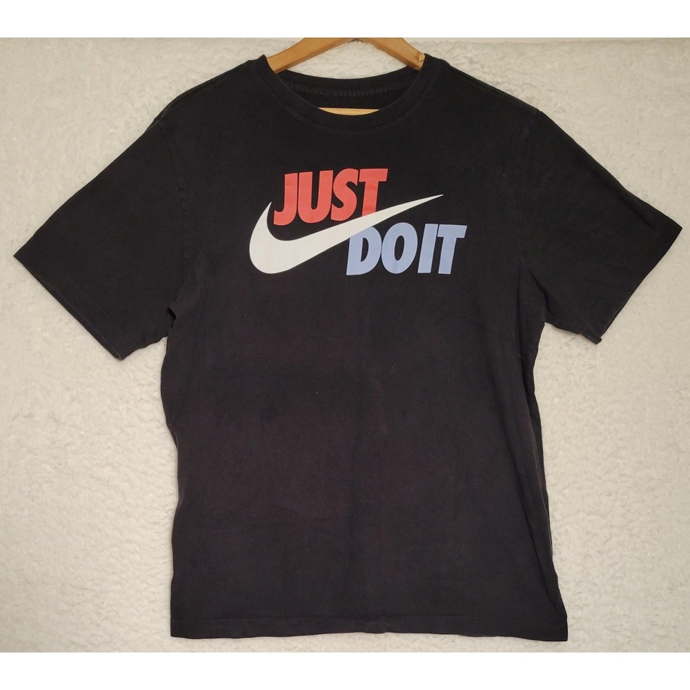 Nike T Shirt Mens Medium Just Do It Athletic Fit Short Sleeve Black Swoosh 0506‎